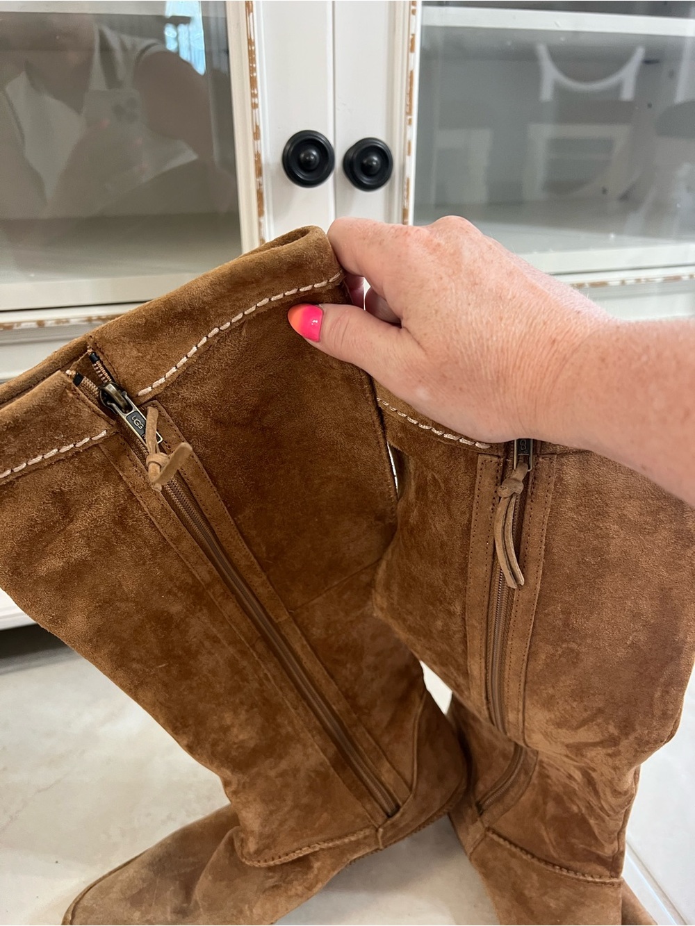 UGG Chestnut Suede Over-the-Knee Fringe Boots - Picture 5 of 8